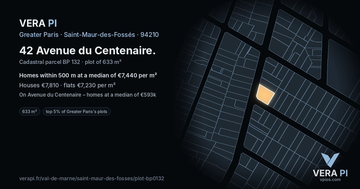 42 Avenue du Centenaire, Saint-Maur-des-Fossés at night – the plot lit, the parcels around coloured by the prices near them