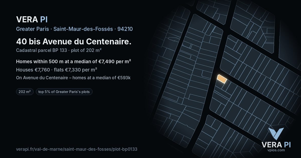 40 bis Avenue du Centenaire, Saint-Maur-des-Fossés at night – the plot lit, the parcels around coloured by the prices near them