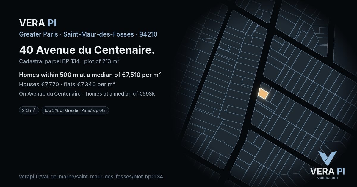40 Avenue du Centenaire, Saint-Maur-des-Fossés at night – the plot lit, the parcels around coloured by the prices near them