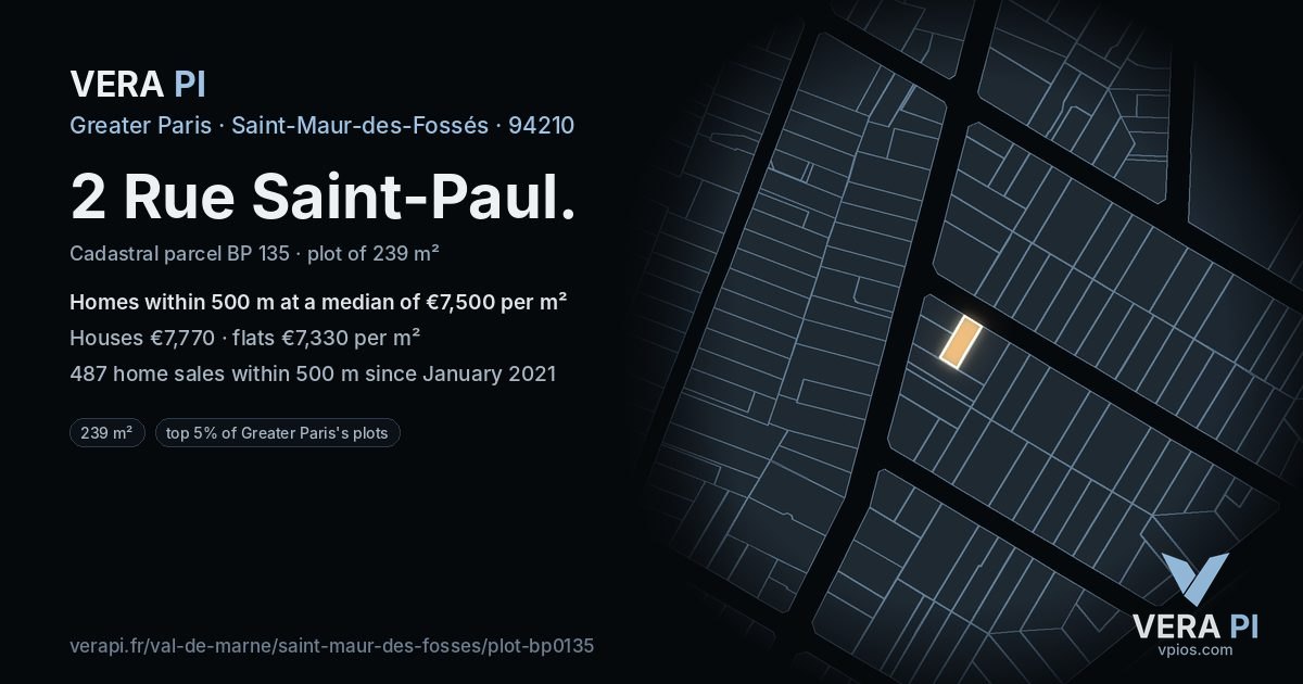2 Rue Saint-Paul, Saint-Maur-des-Fossés at night – the plot lit, the parcels around coloured by the prices near them