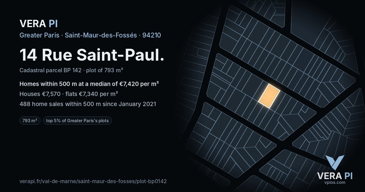 14 Rue Saint-Paul, Saint-Maur-des-Fossés at night – the plot lit, the parcels around coloured by the prices near them