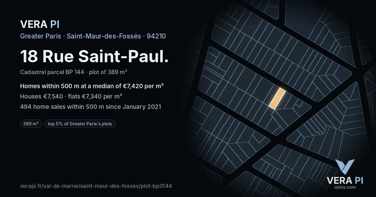 18 Rue Saint-Paul, Saint-Maur-des-Fossés at night – the plot lit, the parcels around coloured by the prices near them