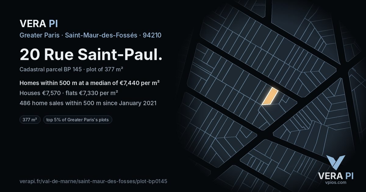 20 Rue Saint-Paul, Saint-Maur-des-Fossés at night – the plot lit, the parcels around coloured by the prices near them