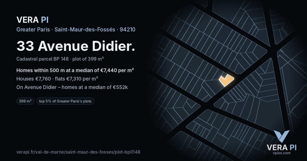 33 Avenue Didier, Saint-Maur-des-Fossés at night – the plot lit, the parcels around coloured by the prices near them