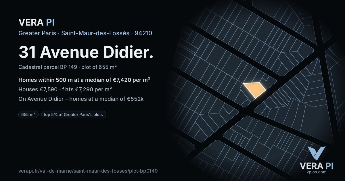 31 Avenue Didier, Saint-Maur-des-Fossés at night – the plot lit, the parcels around coloured by the prices near them