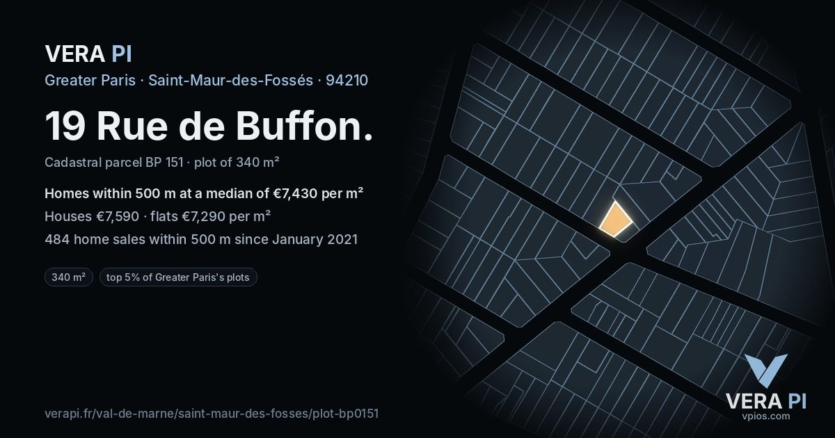 19 Rue de Buffon, Saint-Maur-des-Fossés at night – the plot lit, the parcels around coloured by the prices near them