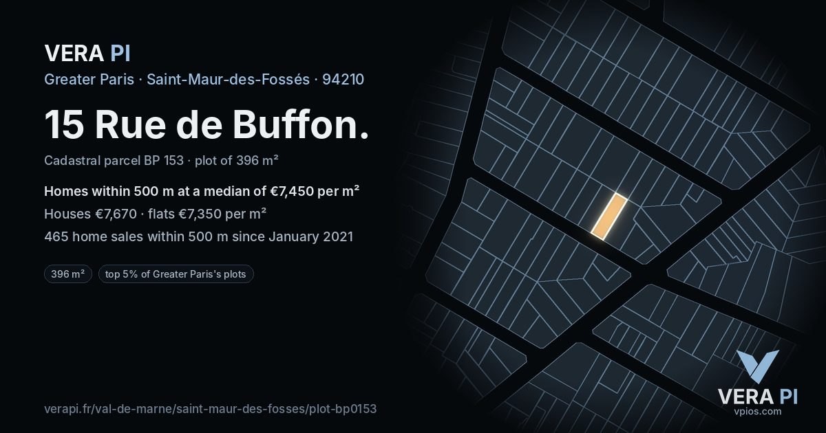 15 Rue de Buffon, Saint-Maur-des-Fossés at night – the plot lit, the parcels around coloured by the prices near them
