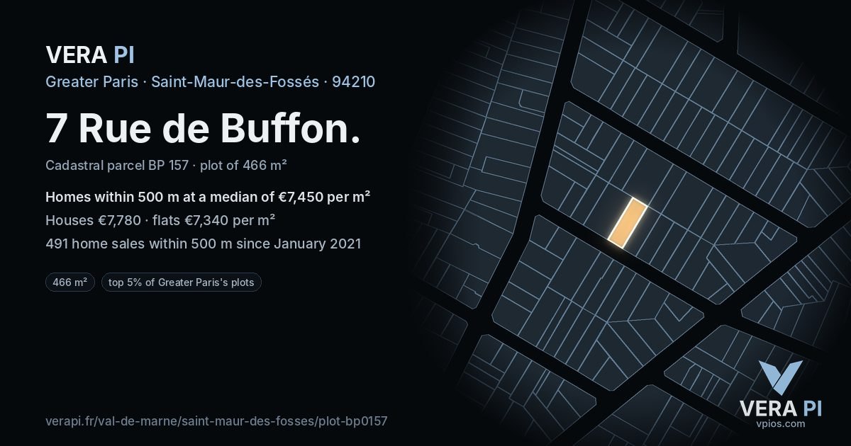 7 Rue de Buffon, Saint-Maur-des-Fossés at night – the plot lit, the parcels around coloured by the prices near them