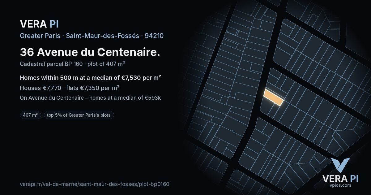 36 Avenue du Centenaire, Saint-Maur-des-Fossés at night – the plot lit, the parcels around coloured by the prices near them