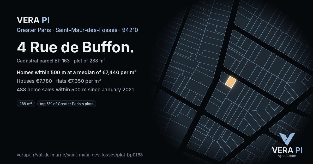 4 Rue de Buffon, Saint-Maur-des-Fossés at night – the plot lit, the parcels around coloured by the prices near them