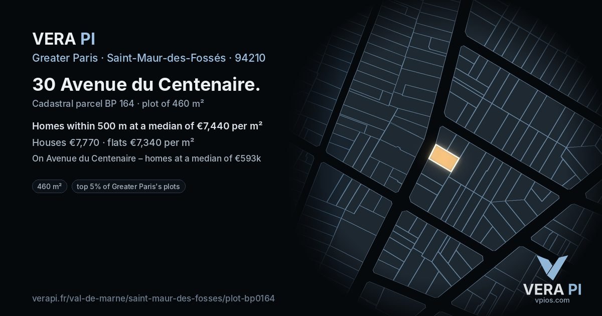 30 Avenue du Centenaire, Saint-Maur-des-Fossés at night – the plot lit, the parcels around coloured by the prices near them
