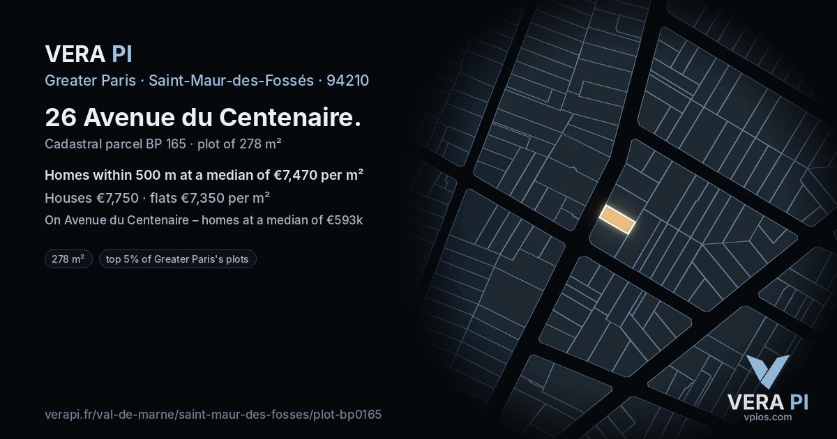26 Avenue du Centenaire, Saint-Maur-des-Fossés at night – the plot lit, the parcels around coloured by the prices near them