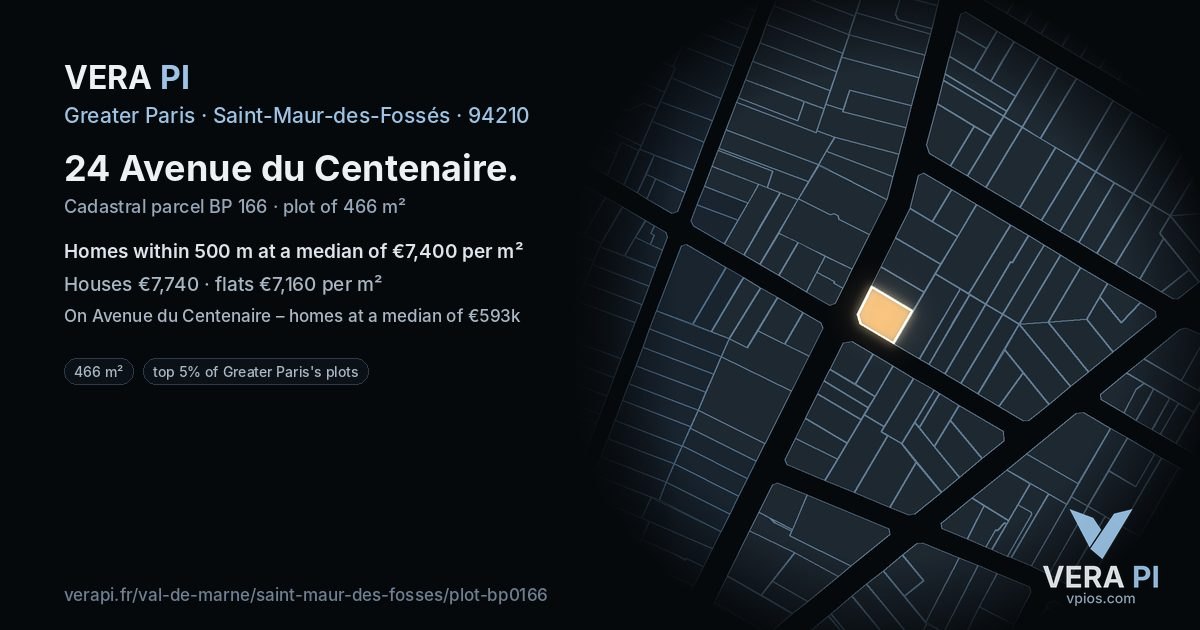 24 Avenue du Centenaire, Saint-Maur-des-Fossés at night – the plot lit, the parcels around coloured by the prices near them