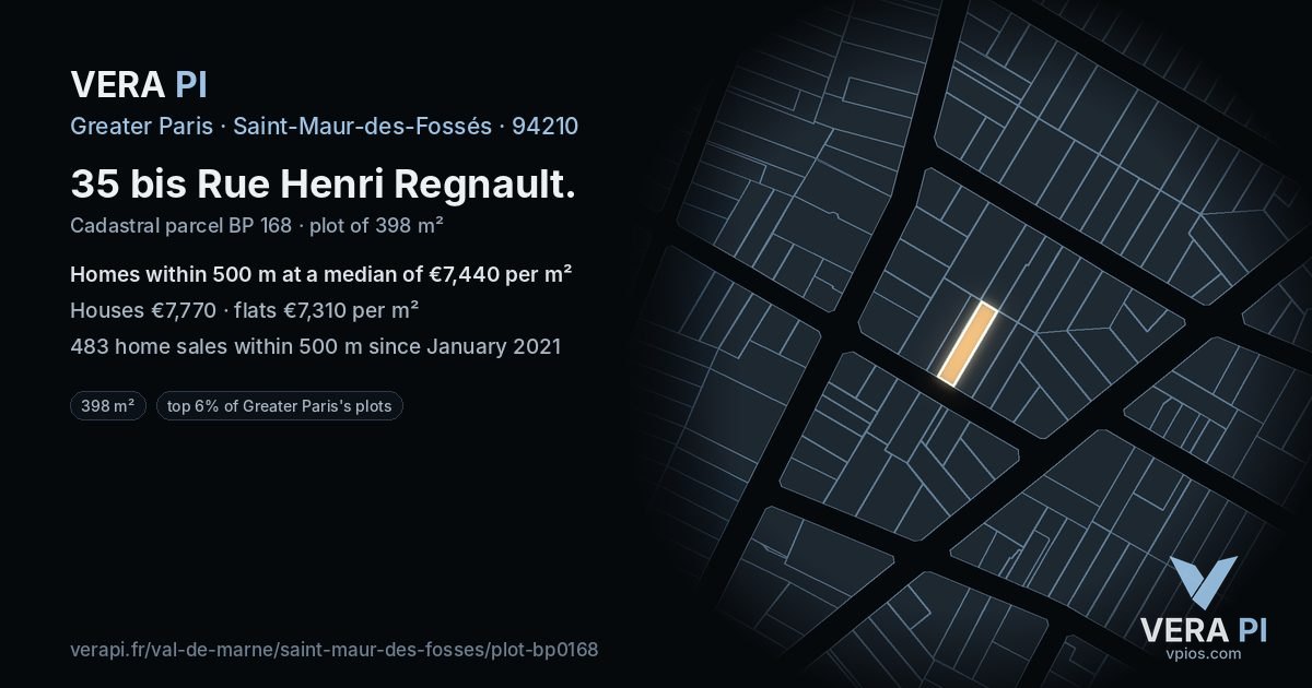 35 bis Rue Henri Regnault, Saint-Maur-des-Fossés at night – the plot lit, the parcels around coloured by the prices near them