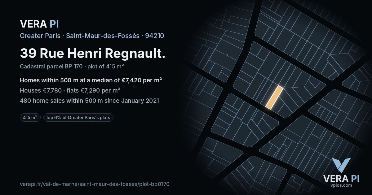 39 Rue Henri Regnault, Saint-Maur-des-Fossés at night – the plot lit, the parcels around coloured by the prices near them