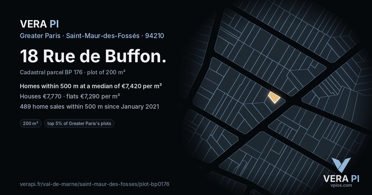18 Rue de Buffon, Saint-Maur-des-Fossés at night – the plot lit, the parcels around coloured by the prices near them