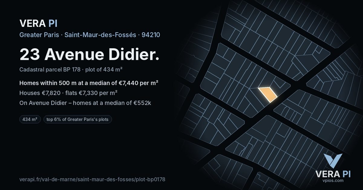 23 Avenue Didier, Saint-Maur-des-Fossés at night – the plot lit, the parcels around coloured by the prices near them
