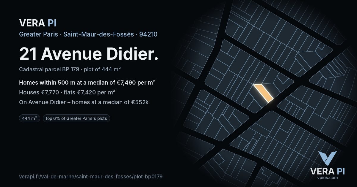21 Avenue Didier, Saint-Maur-des-Fossés at night – the plot lit, the parcels around coloured by the prices near them
