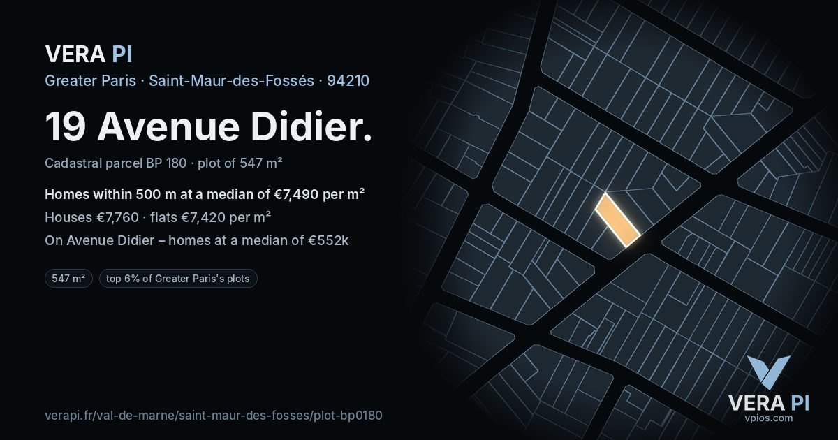 19 Avenue Didier, Saint-Maur-des-Fossés at night – the plot lit, the parcels around coloured by the prices near them