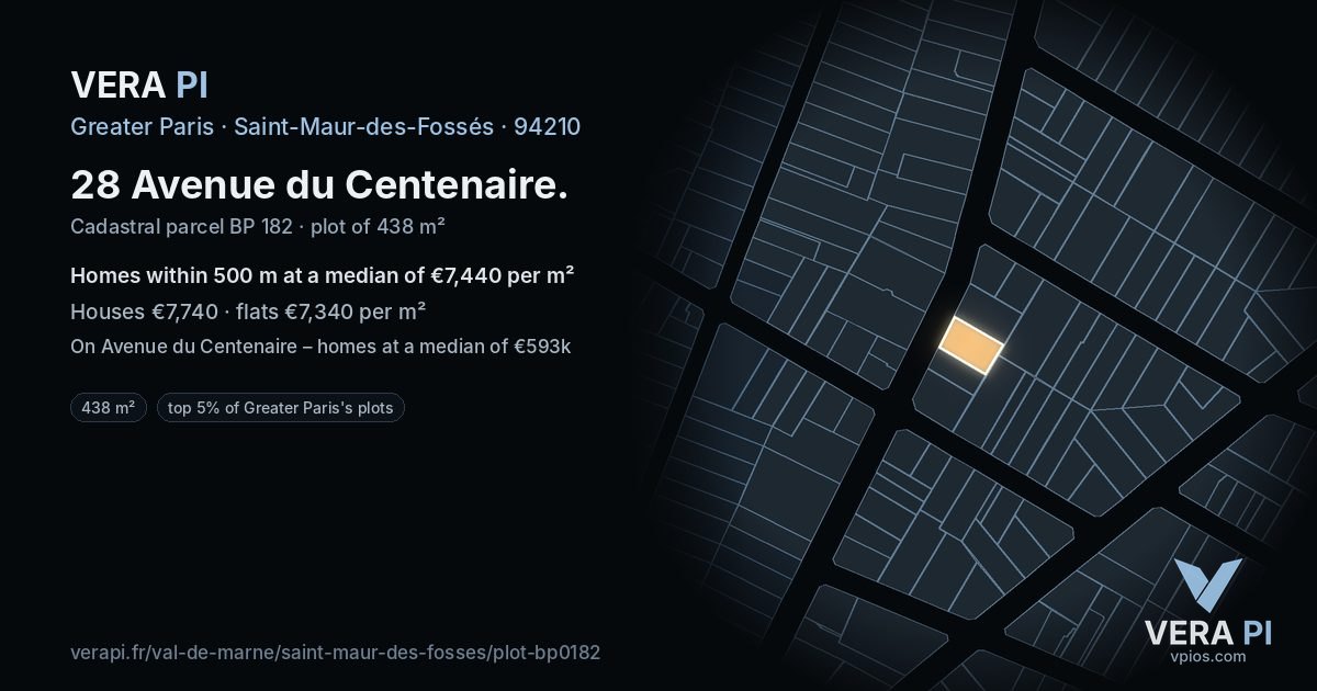 28 Avenue du Centenaire, Saint-Maur-des-Fossés at night – the plot lit, the parcels around coloured by the prices near them