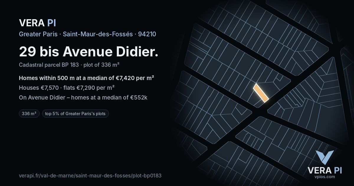 29 bis Avenue Didier, Saint-Maur-des-Fossés at night – the plot lit, the parcels around coloured by the prices near them