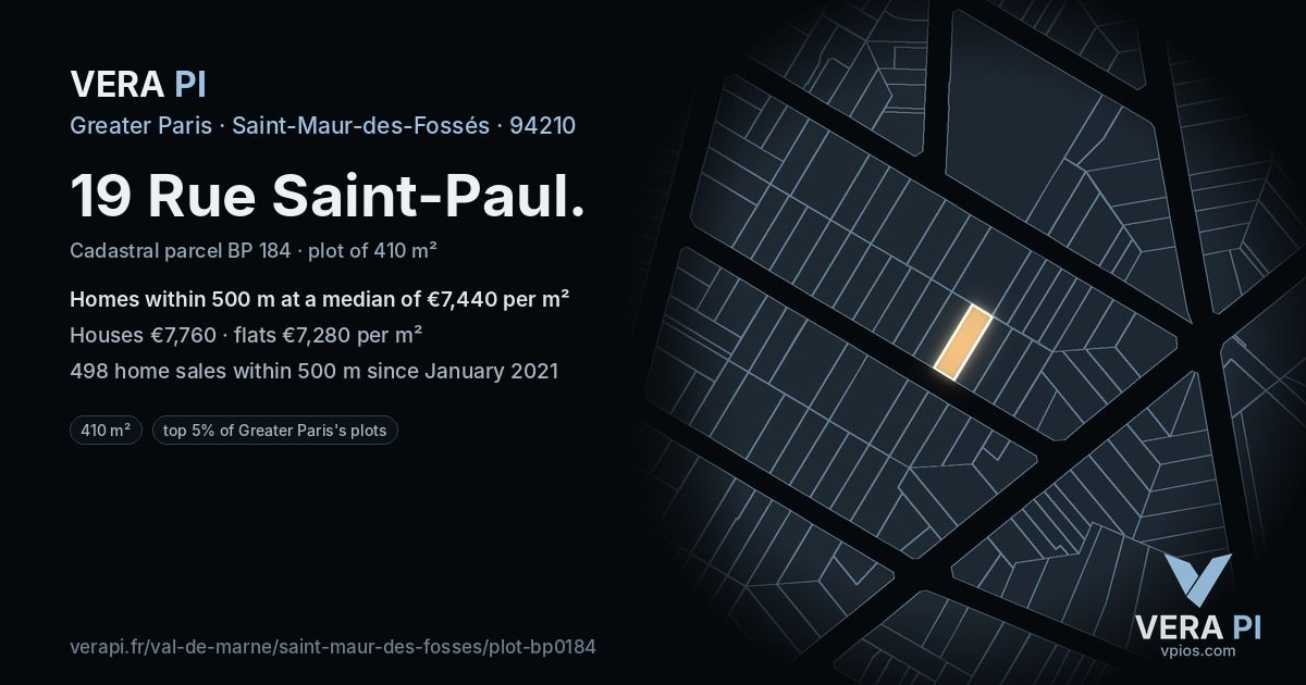 19 Rue Saint-Paul, Saint-Maur-des-Fossés at night – the plot lit, the parcels around coloured by the prices near them