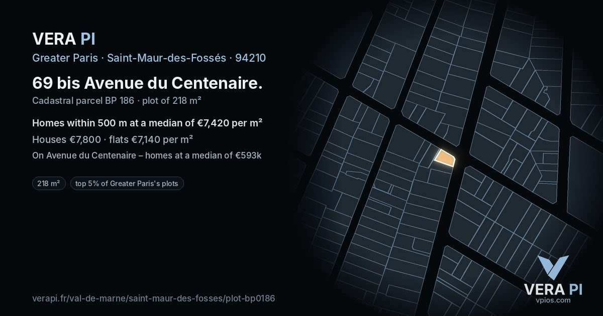 69 bis Avenue du Centenaire, Saint-Maur-des-Fossés at night – the plot lit, the parcels around coloured by the prices near them