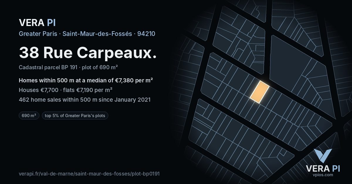 38 Rue Carpeaux, Saint-Maur-des-Fossés at night – the plot lit, the parcels around coloured by the prices near them