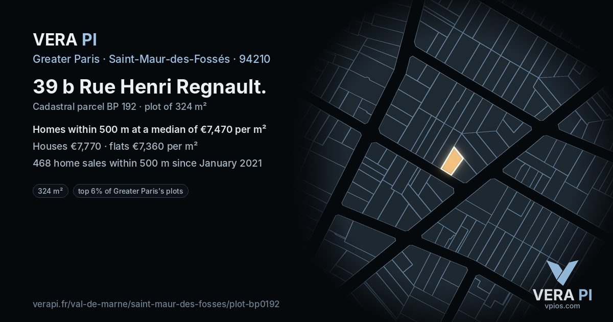 39 b Rue Henri Regnault, Saint-Maur-des-Fossés at night – the plot lit, the parcels around coloured by the prices near them