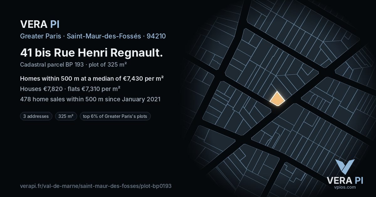 41 bis Rue Henri Regnault, Saint-Maur-des-Fossés at night – the plot lit, the parcels around coloured by the prices near them