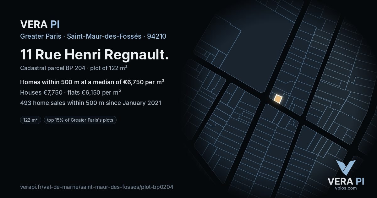 11 Rue Henri Regnault, Saint-Maur-des-Fossés at night – the plot lit, the parcels around coloured by the prices near them