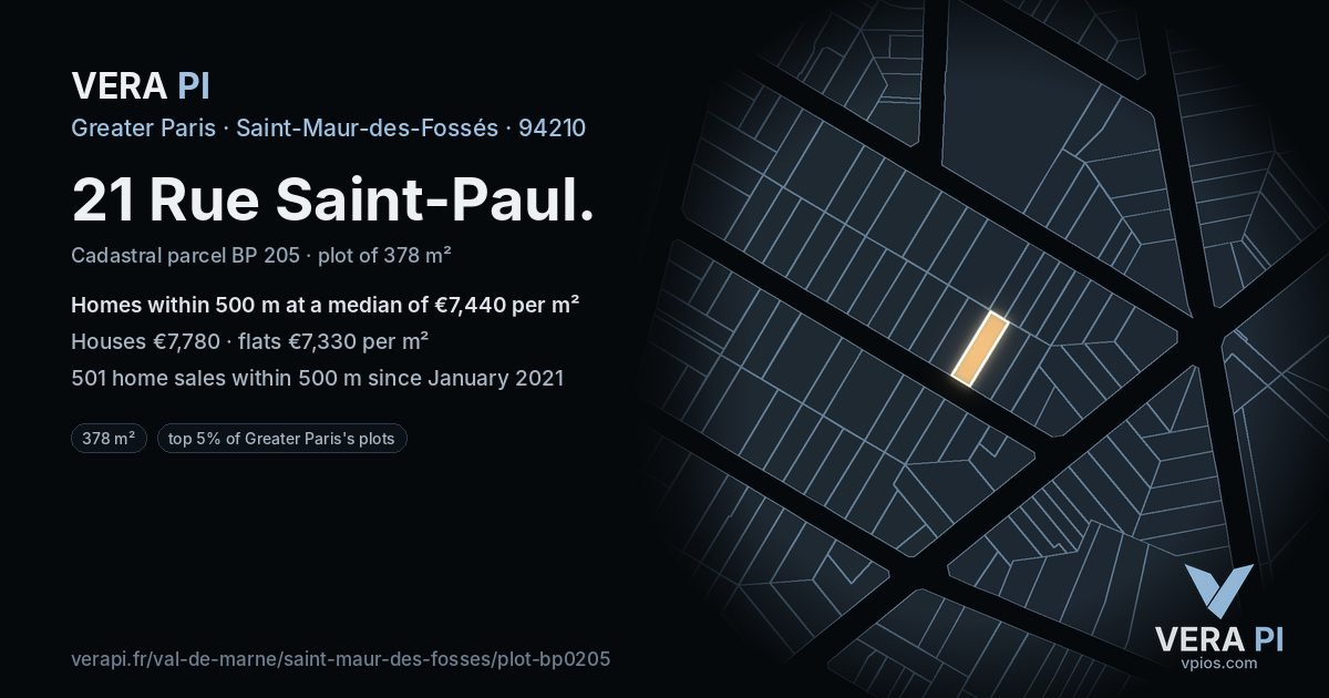 21 Rue Saint-Paul, Saint-Maur-des-Fossés at night – the plot lit, the parcels around coloured by the prices near them