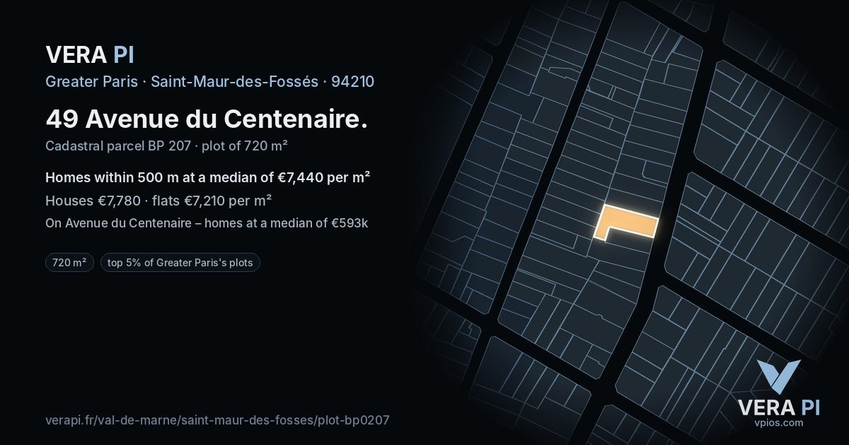 49 Avenue du Centenaire, Saint-Maur-des-Fossés at night – the plot lit, the parcels around coloured by the prices near them