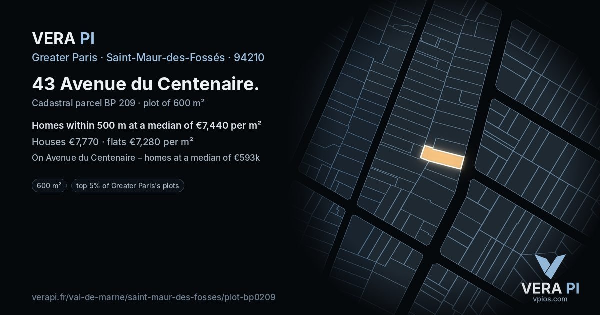 43 Avenue du Centenaire, Saint-Maur-des-Fossés at night – the plot lit, the parcels around coloured by the prices near them