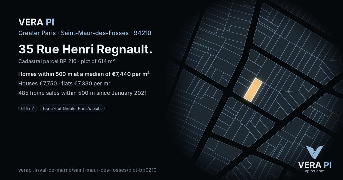 35 Rue Henri Regnault, Saint-Maur-des-Fossés at night – the plot lit, the parcels around coloured by the prices near them