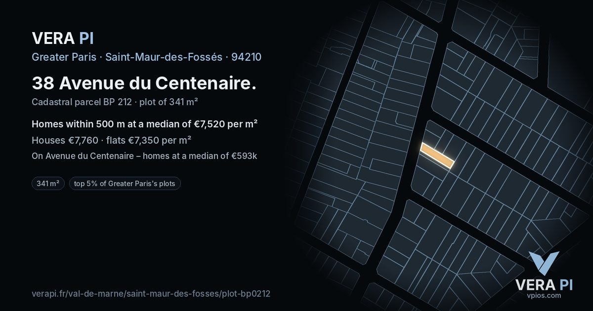 38 Avenue du Centenaire, Saint-Maur-des-Fossés at night – the plot lit, the parcels around coloured by the prices near them