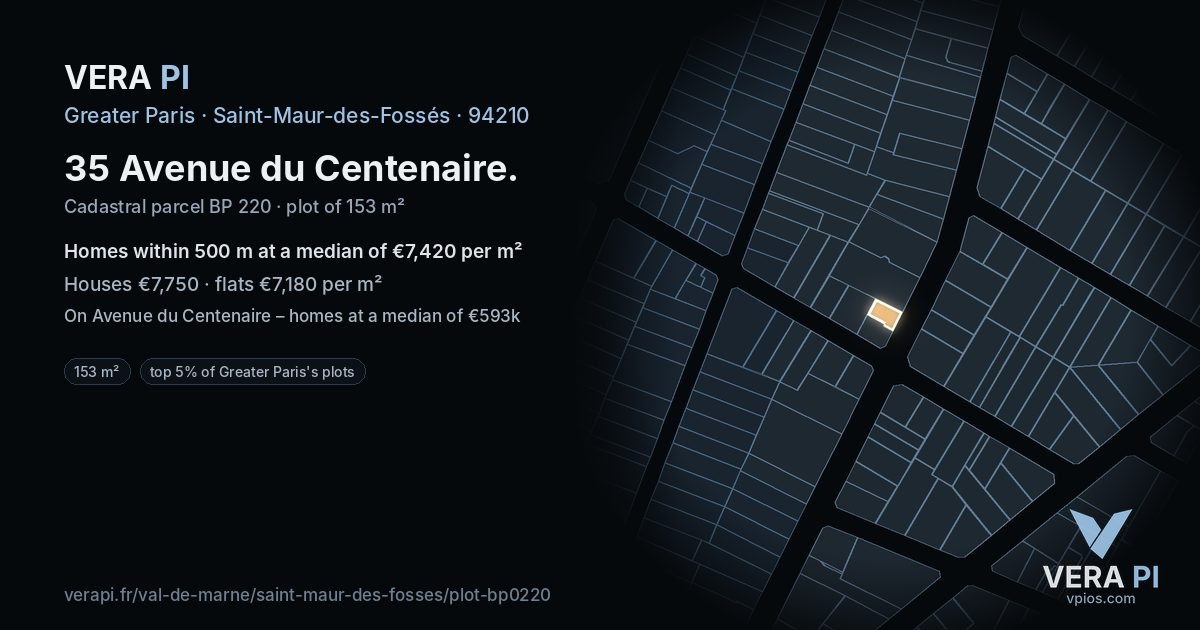 35 Avenue du Centenaire, Saint-Maur-des-Fossés at night – the plot lit, the parcels around coloured by the prices near them