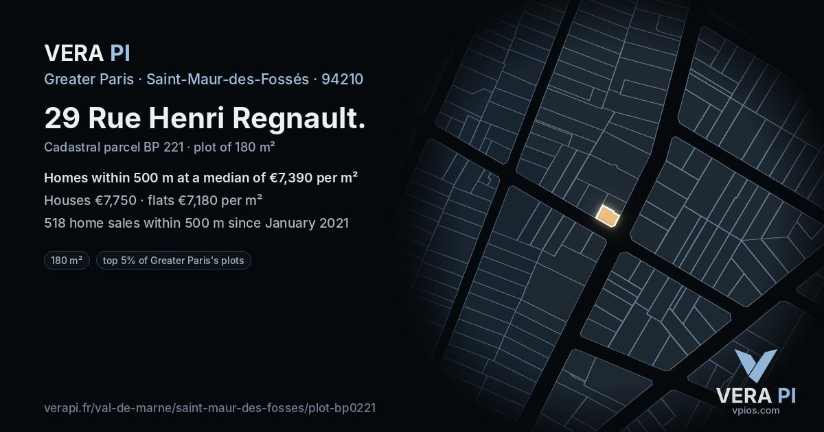 29 Rue Henri Regnault, Saint-Maur-des-Fossés at night – the plot lit, the parcels around coloured by the prices near them
