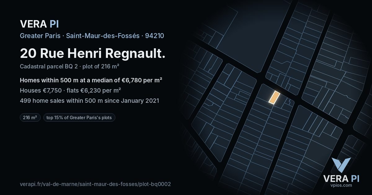 20 Rue Henri Regnault, Saint-Maur-des-Fossés at night – the plot lit, the parcels around coloured by the prices near them