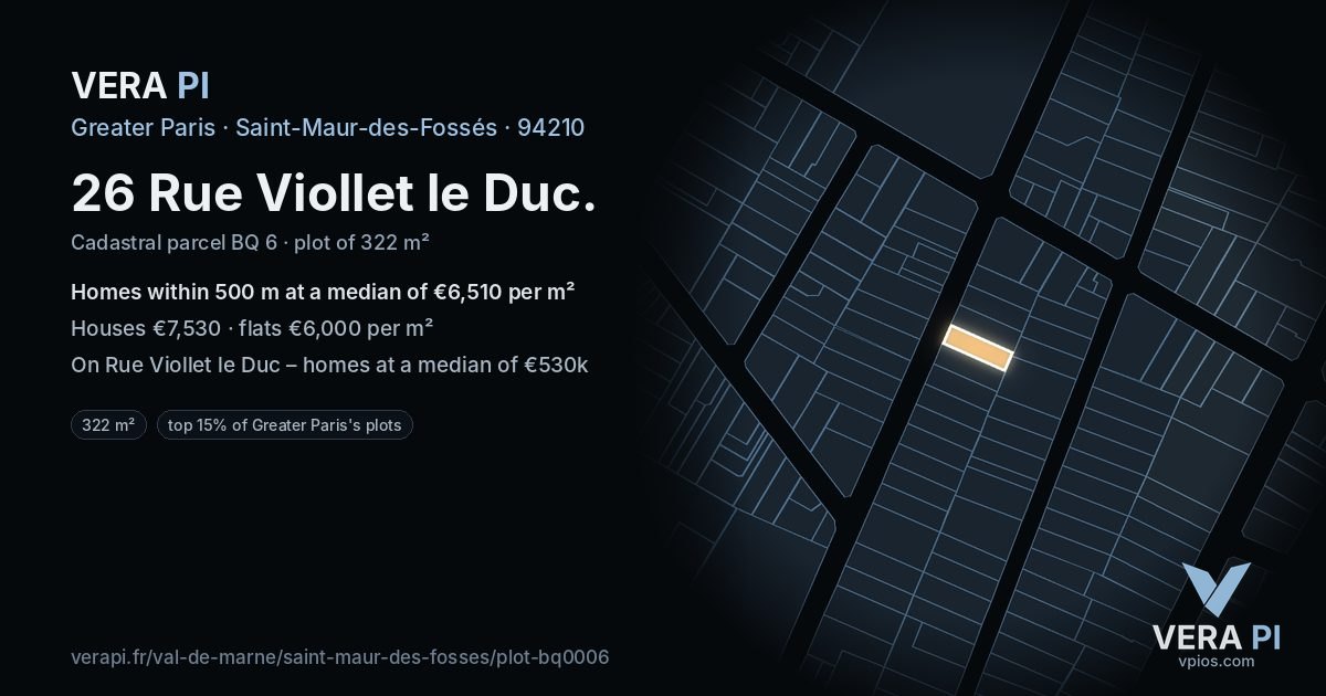 26 Rue Viollet le Duc, Saint-Maur-des-Fossés at night – the plot lit, the parcels around coloured by the prices near them