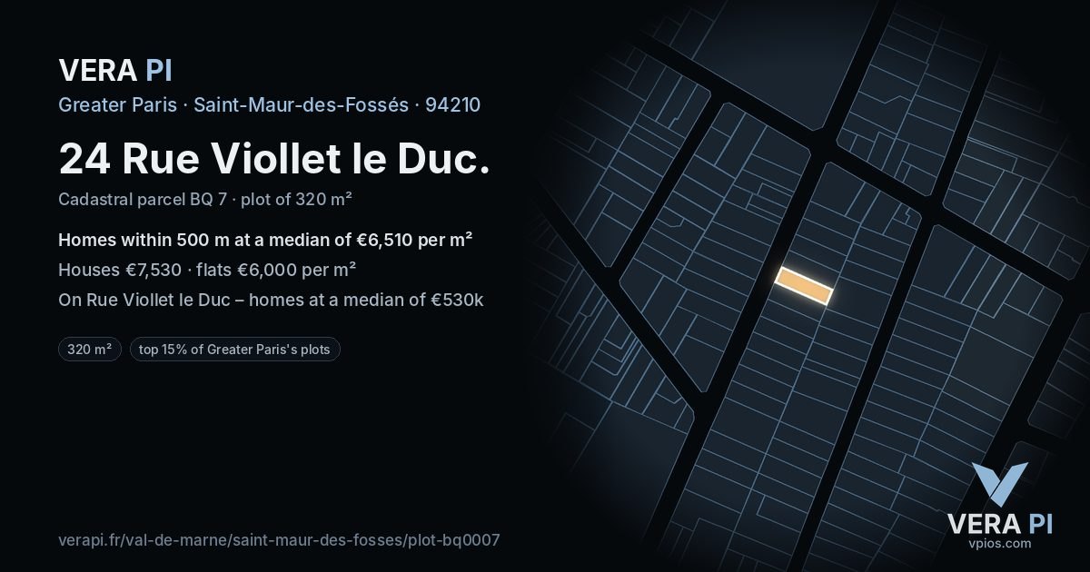 24 Rue Viollet le Duc, Saint-Maur-des-Fossés at night – the plot lit, the parcels around coloured by the prices near them