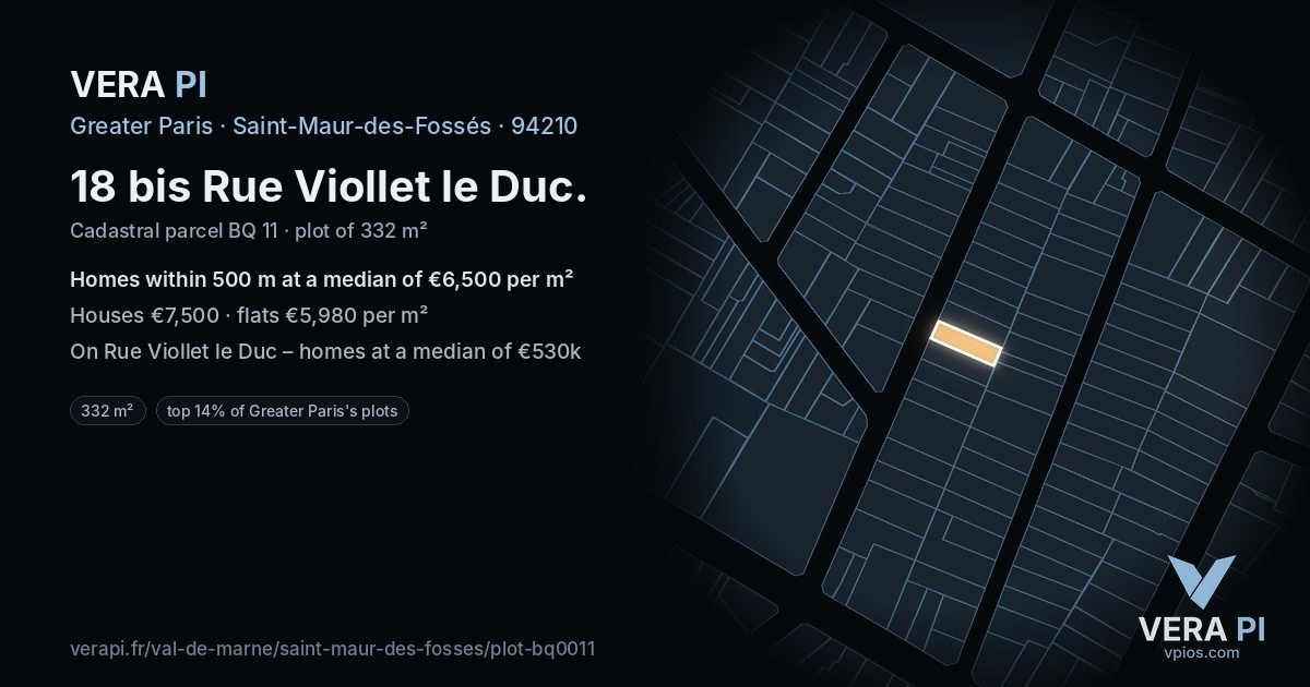 18 bis Rue Viollet le Duc, Saint-Maur-des-Fossés at night – the plot lit, the parcels around coloured by the prices near them