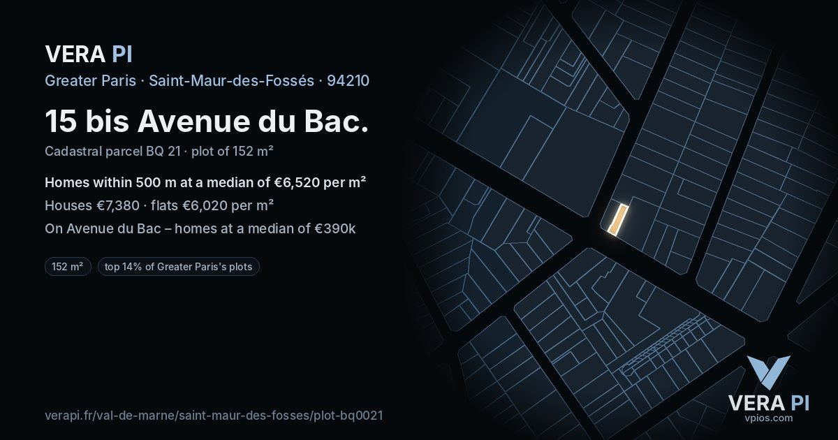 15 bis Avenue du Bac, Saint-Maur-des-Fossés at night – the plot lit, the parcels around coloured by the prices near them