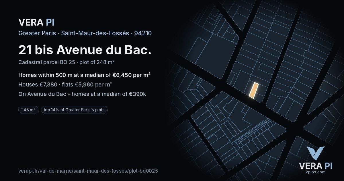 21 bis Avenue du Bac, Saint-Maur-des-Fossés at night – the plot lit, the parcels around coloured by the prices near them