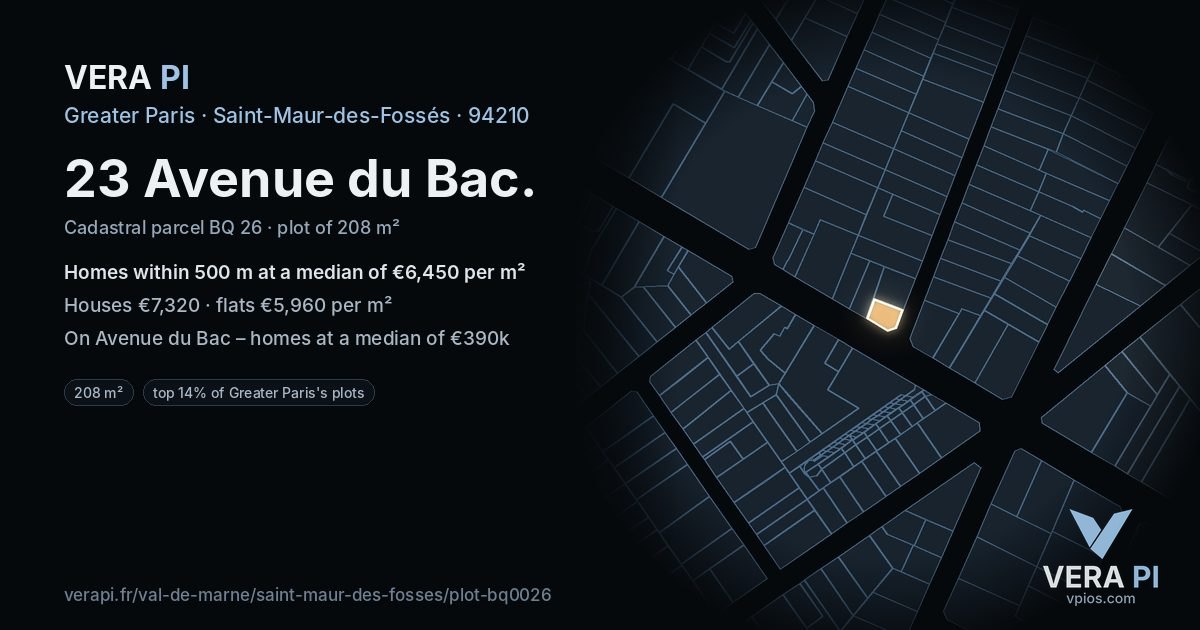 23 Avenue du Bac, Saint-Maur-des-Fossés at night – the plot lit, the parcels around coloured by the prices near them