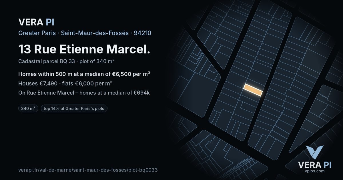 13 Rue Etienne Marcel, Saint-Maur-des-Fossés at night – the plot lit, the parcels around coloured by the prices near them
