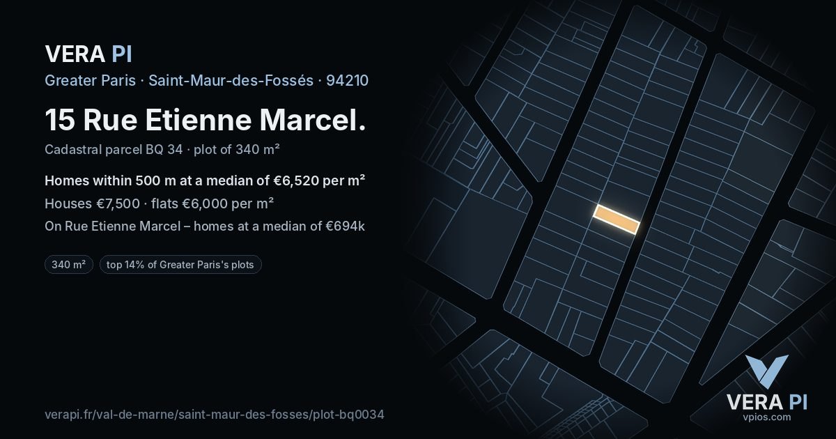 15 Rue Etienne Marcel, Saint-Maur-des-Fossés at night – the plot lit, the parcels around coloured by the prices near them
