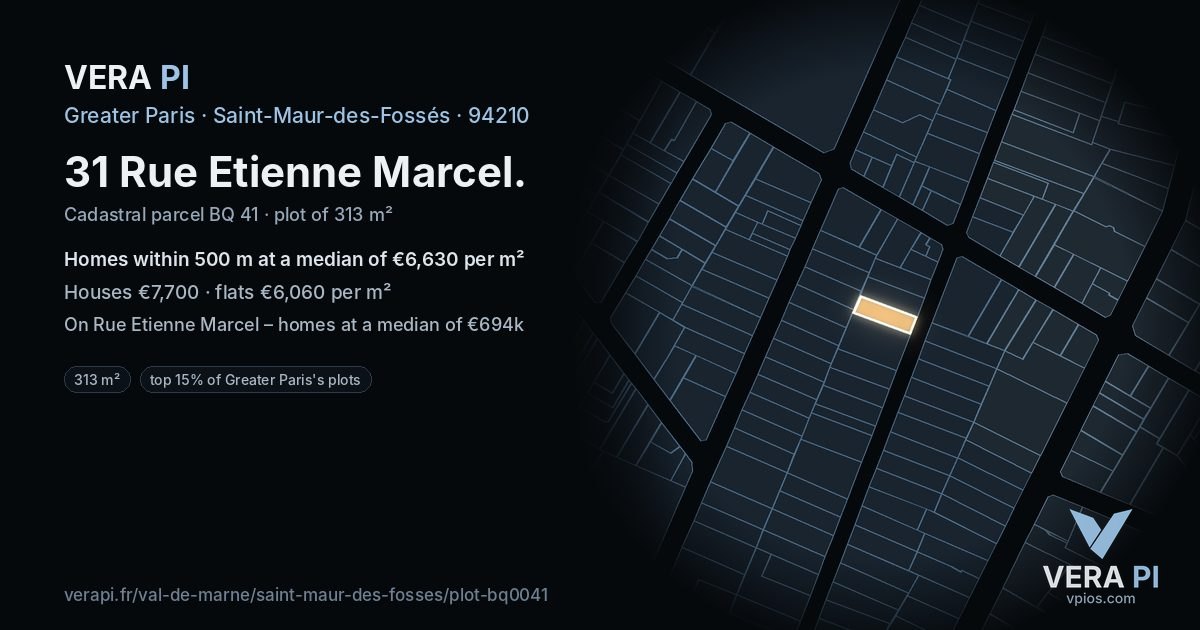 31 Rue Etienne Marcel, Saint-Maur-des-Fossés at night – the plot lit, the parcels around coloured by the prices near them