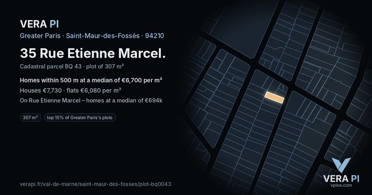 35 Rue Etienne Marcel, Saint-Maur-des-Fossés at night – the plot lit, the parcels around coloured by the prices near them
