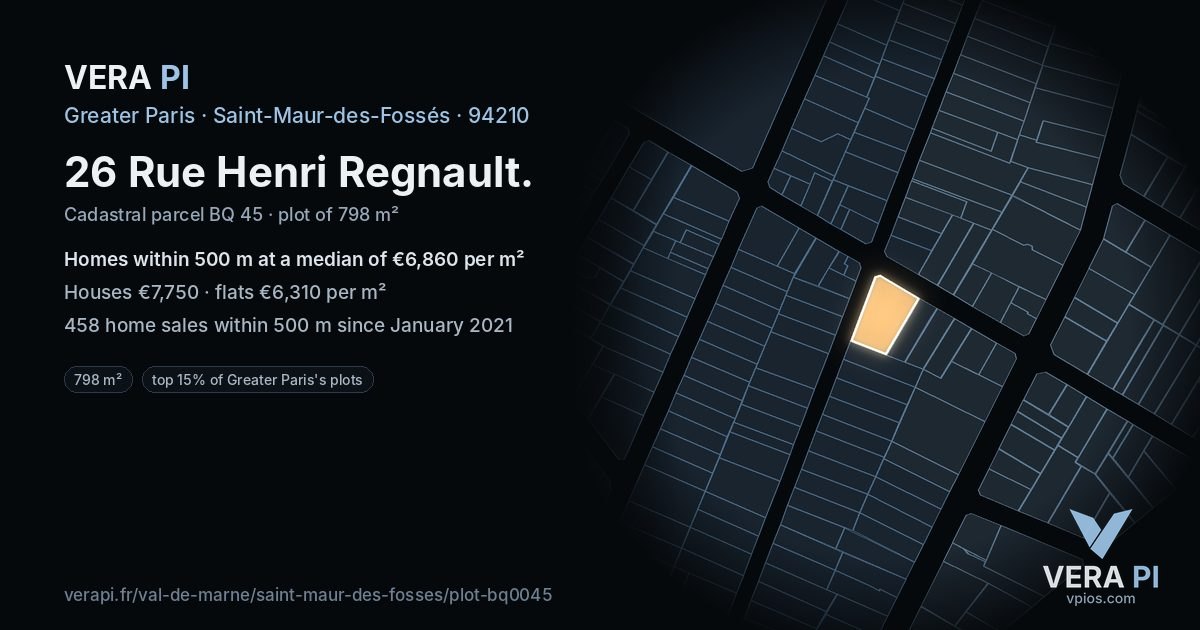 26 Rue Henri Regnault, Saint-Maur-des-Fossés at night – the plot lit, the parcels around coloured by the prices near them